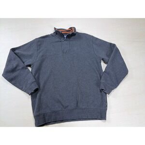 Orvis Men Medium Gray Quarter Zip Snap Pullover Sweatshirt Orange Trim Mock Neck